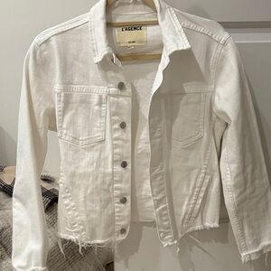 L'AGENCE Off-White Frayed Hem Denim Jacket